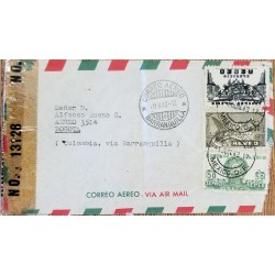 J) 1943 MEXICO, SYMBOLS OF AIR SERVICE, PYRAMID OF THE SUN, OPEN BY EXAMINER, SCADTA, MULTIPLE STAMPS, AIRMAIL