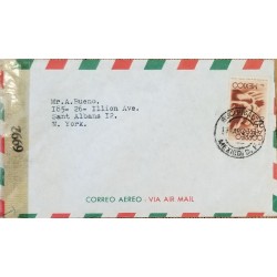 J) 1945 MEXICO, SYMBOLICAL OF FLIGHT, OPEN BY EXAMINER, AIRMAIL, CIRCULATED COVER, FROM MEXICO TO NEW YORK