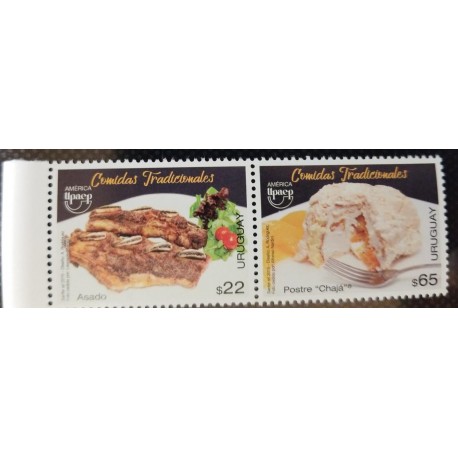A) 2019, URUGUAY, UPAEP AMERICA TYPICAL MEALS, FOODS SET IN PAIR, SCOTT 2688, MNH