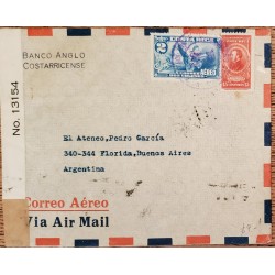 L) 1943 COSTA RICA, FRANCISCO MORAZAN, 15 CENTS, ALLEGORY 2 COLONES, BLUE, AIRMAIL, RARE DESTINATION, CENSORSHIP