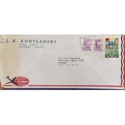 L) 1974 URUGUAY, ARTIGAS, PURPLE, 20C, FOOTBALL, FIFA, OLYMPIC, AIRMAIL, CIRCULATED COVER FROM URUGUAY TO USA