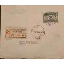 L)1933 COSTA RICA, COCO ISLANDS, GREEN, 5 CENTS, MAP, MULTIPLE STAMPS, CIRCULATED COVER FROM COSTA RICA TO ITALY