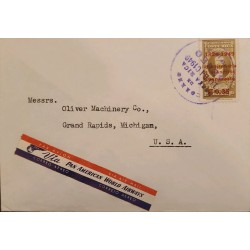 L) 1949 COSTA RICA, BRAULIO CARRILLO, OVERPRINT IN RED, AIRMAIL, CIRCULATED COVER FROM COSTA RICA TO USA