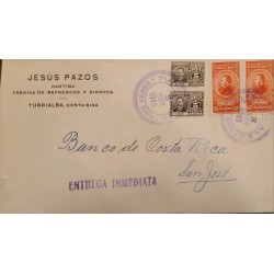 L) 1945 COSTA RICA, FRANCISCO MORAZAN, 15 CENTS, JOSE JOAQUIN RODRIGUEZ, 5 CENT, IMMEDIATE DELIVERY, SAN JOSE