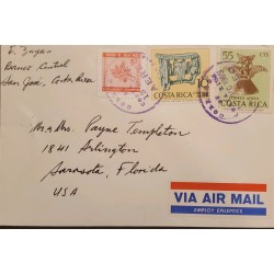L) 1965 COSTA RICA, CHRISTMAS STAMP PRO CHILD CARE, PRE-COLOMBIAN SCULPTURES, AIRMAIL, CIRCULATED COVER FROM
