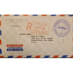 L) 1960 COSTA RICA, LIBRARY, LEGISLATIVE ASSEMBLY, METHER STAMPS, AIRMAIL, CIRCULATED COVER FROM COSTA RICA TO USA