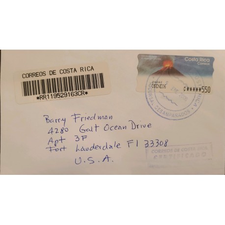 L) 2006 COSTA RICA, VOLCANO ARENA, CIRCULATED COVER FROM COSTA RICA TO USA