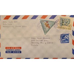 L) 1963 COSTA RICA, ARMADILLO, TRIANGLE, SCULTURE, CHRISTMAS STAMP PRO CHILD CARE, AIRMAIL, CIRCULATED COVER FROM