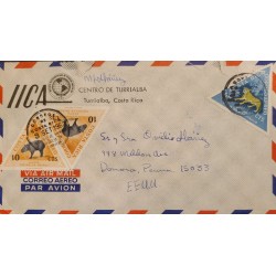 L) 1963 COSTA RICA, JAGUAR, DANTA, ANIMALS, TRIANGLE, 10 CENTS, AIRMAIL, CIRCULATED COVER FROM COSTA RICA TO USA