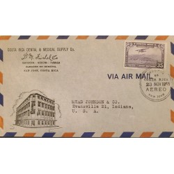 L) 1953 COSTA RICA, MAIL PLANE ABOUT TO LAND, AIRMAIL, AIRPLANE, 35 CENTS, PURPLE, AIRMAIL, CIRCULATED COVER FROM