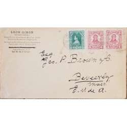 J) 1920 MEXICO, LEONA VICARIO, JUAN ALDAMA, MULTIPLE STAMPS, AIRMAIL, CIRCULATED COVER, FROM MEXICO TO USA
