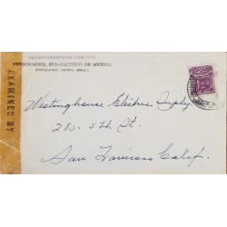 J) 1917 MEXICO, CROSS OF PALENQUE, OPEN BY EXAMINER, AIRMAIL, CIRCULATED COVER, FROM MEXICO TO CALIFORNIA