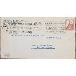 J) 1925 MEXICO, CUAUHTEMOC MONUMENT, WITH SLOGAN CANCELLATION, AIRMAIL, CIRCULATED COVER, FROM MEXICO TO NEW YORK