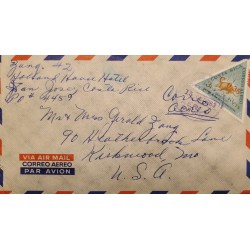 L) 1963 COSTA RICA, ARMADILLO, TRIANGLE, ANIMALS, AIRMAIL, CIRCULATED COVER FROM COSTA RICA TO USA