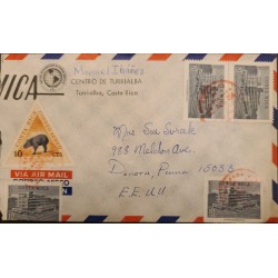 L) 1963 COSTA RICA, DANTA, ANGLO COSTARICENSE BANK CENTENARY, ARCHITECTURE, AIRMAIL, CIRCULATED COVER