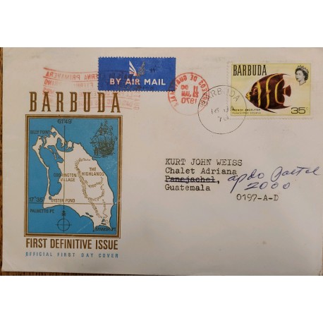 J) 1970 ANTIGUA AND BARBUDA, FRENCH ANGELFISH, MAP, WITH SLOGAN CANCELLATION, AIRMAIL, CIRCULATED