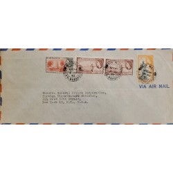 J) 1957 BARBADOS, LANDSCAPE, MULTIPLE STAMPS, AIRMAIL, CIRCULATED COVER, FROM BARBADOS TO NEW YORK