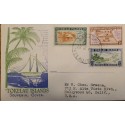 J) 1948 TOKELAU ISLAND, BOAT, PALMS, HOUSES, MULTIPLE STAMPS, AIRMAIL, CIRCULATED COVER, FROM TOKELAU TO CALIFORNIA