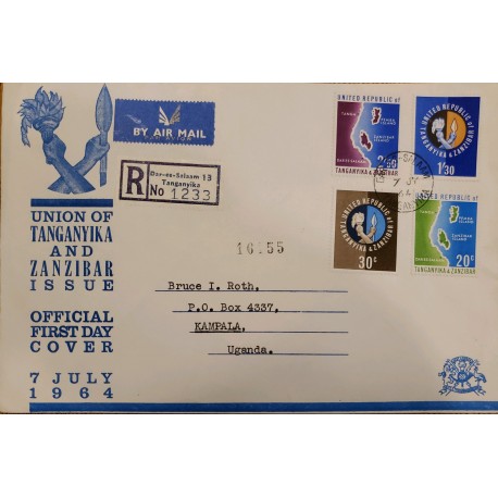 J) 1954 TANGANICA, MULTIPLE STAMPS, AIRMAIL, CIRCULATED COVER, FROM TANGANICA TO UGANDA
