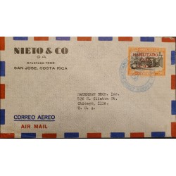 L) 1946 COSTA RICA, COLON IN CARIARI, UPU, 40 CENTS, AIRMAIL, CIRCULATED COVER FROM COSTA RICA TO USA