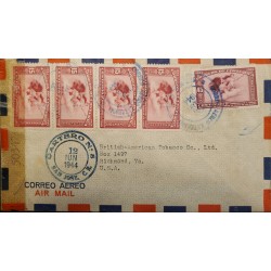 L) 1944 COSTA RICA, CENTENARY OF THE FOUNDATION OF THE CITY OF SAN RAMON ALLEGORY, ANGELS, 15 CENTS, AIRMAIL, CENSORSHIp