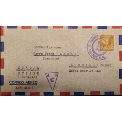 L) 1947 COSTA RICA, ROOSEVELT, 65 CENTS, AIRMAIL, TRIANGLE SEAL 3 O F, CIRCULATED COVER FROM COSTA RICA TO SWISS