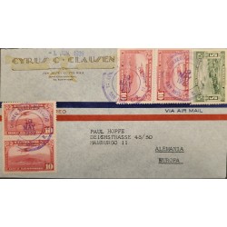 L) 19939 COSTA RICA, MAIL PLANE ABOU TO LAND, RED, PUNTARENAS, CITY, AIRPLANE, 5 CENTS, GREEN, AIRMAIL