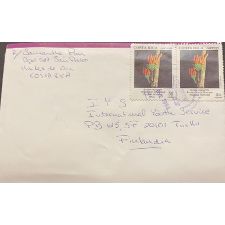 M) 1993, COSTA RICA, FLORA OF THE TROPICAL FOREST, HERBACEOUS VINE, MAIL, CIRCULATED COVER FROM COSTA RICA TO FINLANDIA