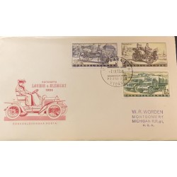 J) 1959 CZECHOSLOVAKIA, OLD CARS, MULTIPLE STAMPS, AIRMAIL, CIRCULATED COVER, FROM CZECHOSLOVAKIA TO MICHIGAN, FDC