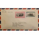 L) 1947 COSTA RICA, COFFEE, BULL, FIFTY YEAR OF THE PACIFIC ELECTRIC RAILWAY, TRAIN, AIRMAIL, CIRCULATED
