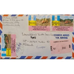A) 1976, GUATEMALA, CIRCULET COVER TO FINLAND, AIRMAIL, REGISTERED, EARTHQUAKE OF FEBRUARY 4, 1976, CANE COLLECTION STAMP