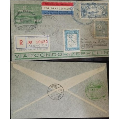 A) 1936, PARAGUAY, GRAF ZEPPELIN, FROM ASUNCION TO GERMANY, AIRMAIL, REGISTERED, MAP OF PARAGUAY