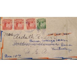 L) 1947 COSTA RICA, ROOSEVELT, 10 CENTS, RED, 5 CENTS, GREEN, AIRMAIL, CIRCULATED COVER FROM COSTA RICA TO USA
