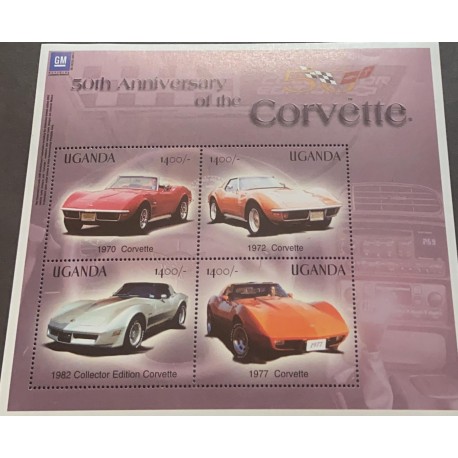 J) 1971 UGANDA, 50TH ANNIVERSARY OF THE CORVETTE, OLD CARS, SOUVENIR SHEET, XF
