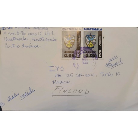 A) 1981, GUATEMALA, COVER SHIPPED TO FINLAND, AIRMAIL, COATS OF ARMS STAMP