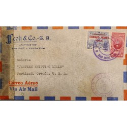 L) 1945 COSTA RICA, TRAIN, RAILWAY, JUAN MORA FERNANDEZ, RED, OVERPRINT, AIRMAIL, CIRCULATED COVER