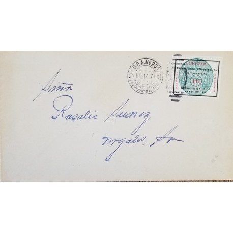 J) 1914 MEXICO, SONORA, FREE AND SOVEREIGN STATE, NUMERAL, AIRMAIL, CIRCULATED COVER, FROM MEXICO