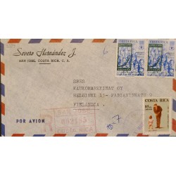 L) 1956 COSTA RICA, GLOBAL CAMPAIGN AGAINST HUNGER, JOHN KENNEDY, AIRMAIL, CIRCULATED COVER FROM COSTA RICA TO FINLAND
