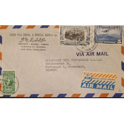 L) 1950 COSTA RICA, FRANCISCO MARIA OREAMUNO, GREEN, MAIL PLANE ABOUT TO LAND, 5 CENTS, BLUE, NATIONAL LIBERATION