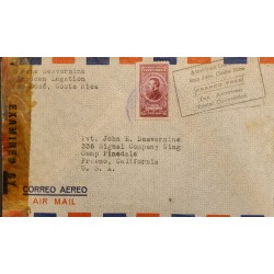 L) 1942 COSTA RICA, FRANCISCO MORAZAN, 45 CENTS, CENSORSHIP, AIRMAIL, CIRCULATED COVER FROM COSTA RICA TO USA