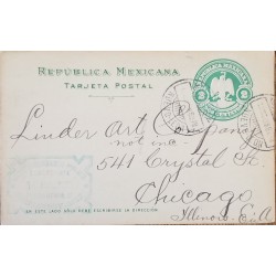 J) 1888 MEXICO, EAGLE, 2 CENTS GREEN, POSTAL STATIONARY, AIRMAIL, CIRCULATED COVER, FROM MEXICO TO CHICAGO