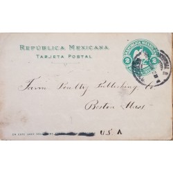 J) 1890 MEXICO, EAGLE, 2 CENTS GREEN, POSTAL STATIONARY, AIRMAIL, CIRCULATED COVER, FROM MEXICO TO USA