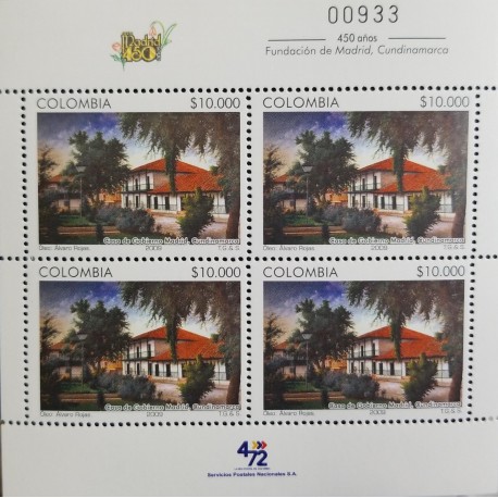 A) 2009, COLOMBIA, 450 ANNIVERSARIES OF THE FOUNDATION OF MADRID CUNDINAMARCA, MNH, THOMAS GREG & SONS, MULTICOLORED, BLOCK OF 4