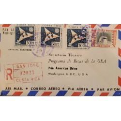 L) 1962 COSTA RICA, COMMUNICATIONS SATELLITE, UIT, NATIONAL INDUSTRIES, OILS AND FATS, OVERPRINT, AIRMAIL, CIRCULATED