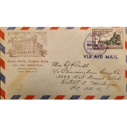 L) 1951 COSTA RICA, WAR OF NATIONAL LIBERATION, BATTALION, SOLDIER, 55 CENTS, HOTEL, AIRMAIL, CIRCULATED COVER FROM