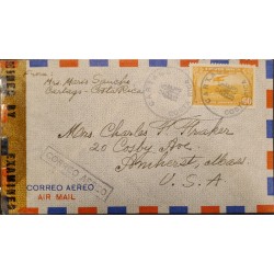 L) 1943 COSTA RICA, MAIL PLANE ABOUT TO LAND, AIRPLANE, AIRMAIL, YELLOW, 60 CENTS, CIRCULATED COVER FROM COSTA RICA TO USA