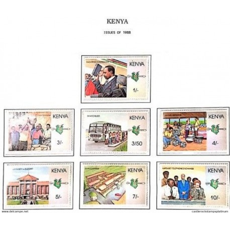 A) 1988, KENYA, SET OF 7 STAMPS, ANNIVERSARY OF THE "NYAYO" ERA: OPENING CHAIRMAN MOI