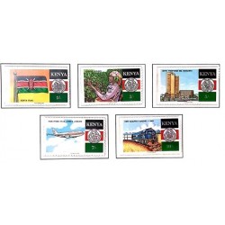 A) 1988, KENYA, SET OF 5, XXV ANNIVERSARY OF INDEPENDENCE NATIONAL FLAG, COFFEE COLLECTION