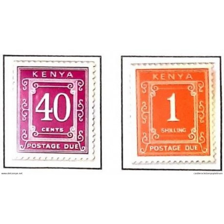 A) 1967, KENYA, POSTAGE DUE, 40C, 1SH, ORANGE AND PURPLE