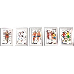A) 1992, KENYA, RACE, JUDO, VOLLEYBALL, RELAYS 4X100, 10,000 METERS, SET OF 5 STAMPS MULTICOLORED